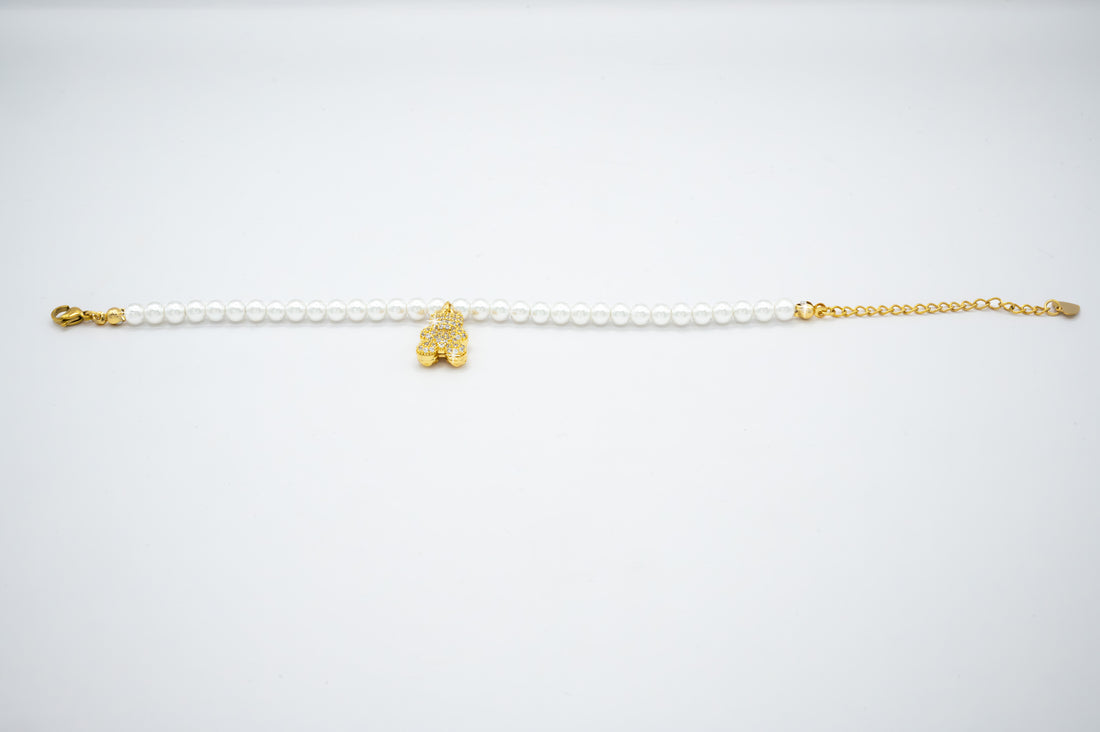 Bracciale "Perline E Orso Pendente" Acciaio