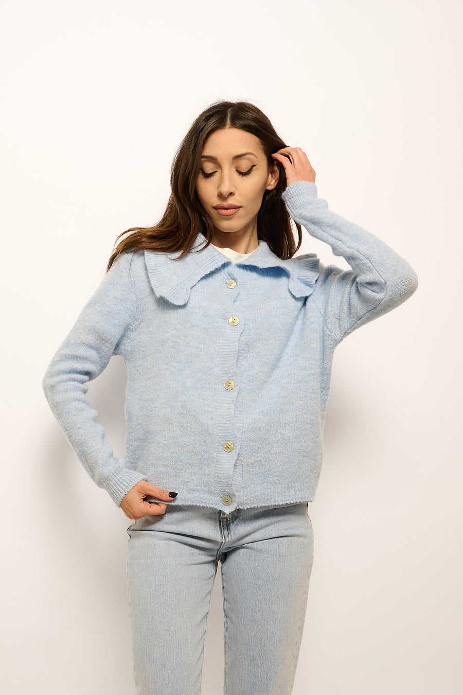 Maglia Cardigan "Dafne" Celeste