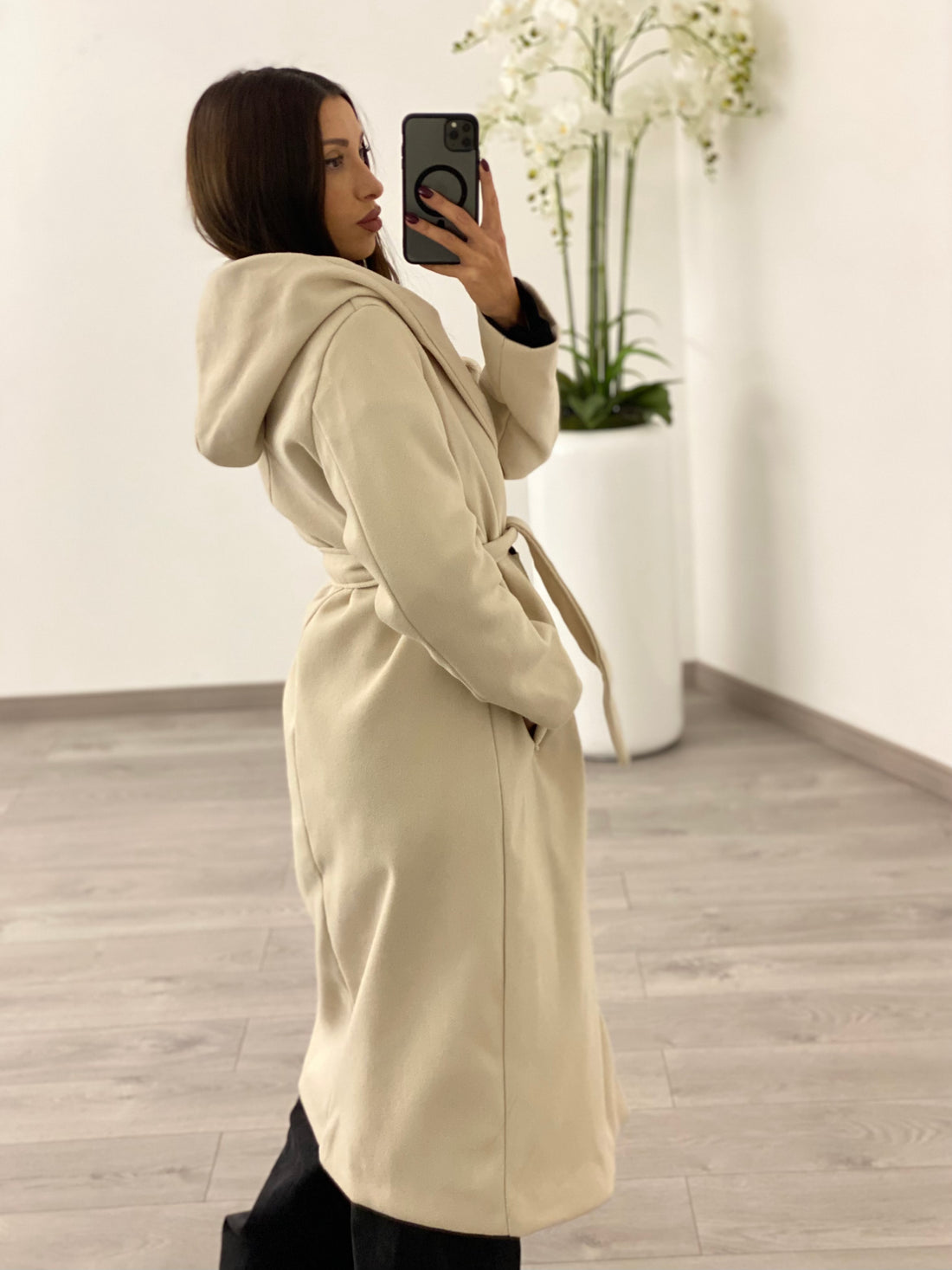 Cappotto cappuccio beige