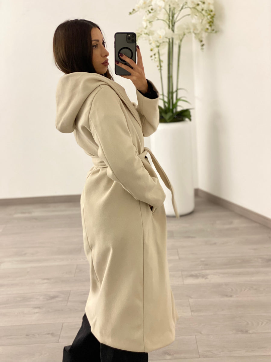 Cappotto cappuccio beige