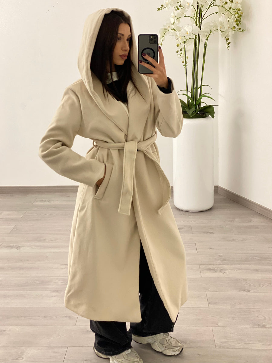 Cappotto cappuccio beige
