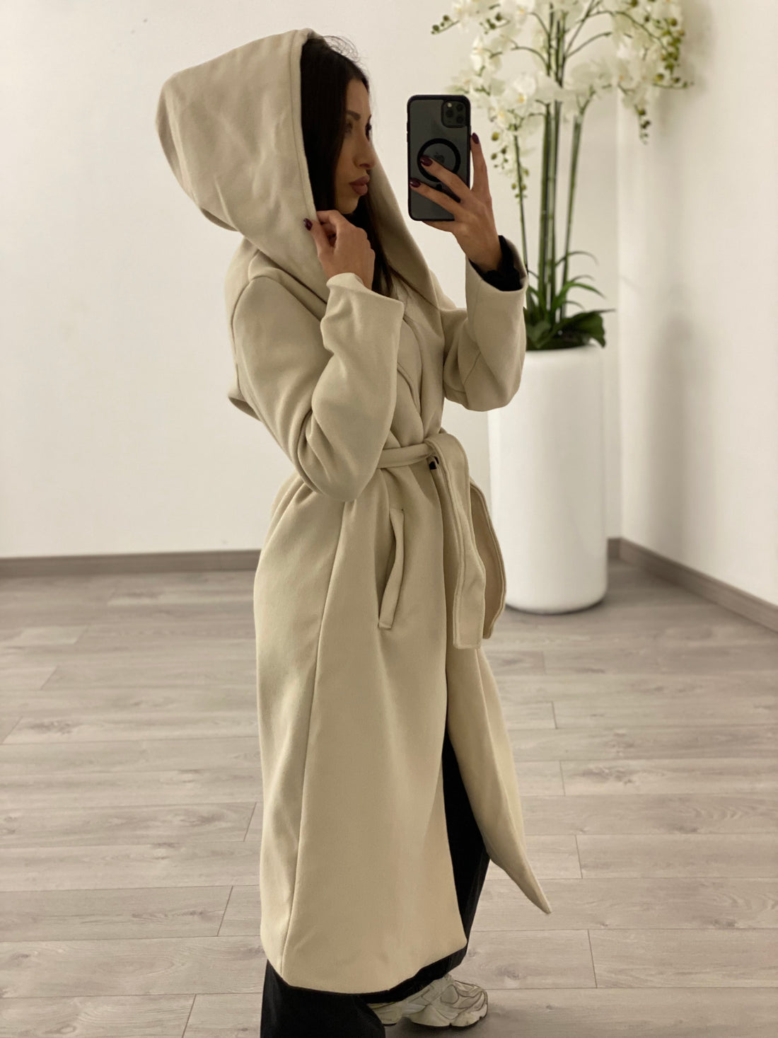 Cappotto cappuccio beige