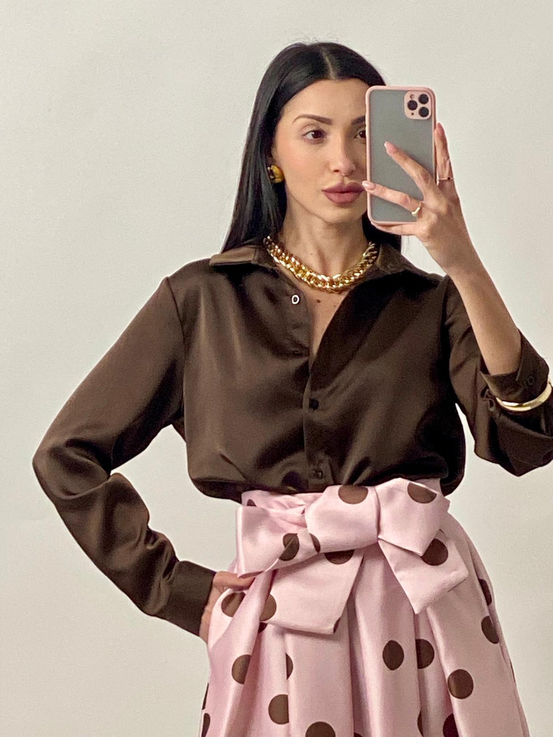 Camicia "Satin" Marrone